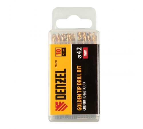 Сверло по металлу, 4,2 мм, HSS-Tin, Golden Tip, 10 шт. Denzel
Сверло по металлу, 4,2 мм, HSS-Tin, Golden Tip, 10 шт. Denzel