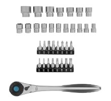 Набор торцевых головок, трещотка 120 зубьев, 1/2",3/8”, CrV, 36 предметов Gross
