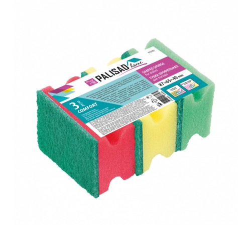 Губки для посуды профильные Comfort, 87 x 65 x 40 мм, 3 шт., Home Palisad
