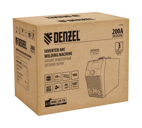 Аппарат инвертор. дуговой сварки SDR-205 Ultra, 200 А, ПВ 60% Denzel
