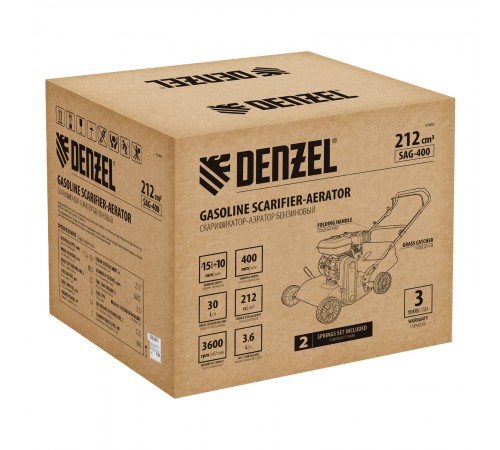 Скарификатор-аэратор бензиновый SAG-400, 212 см3, -15/+10 мм, 40 см Denzel
