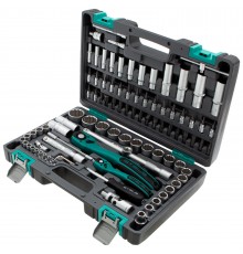 Набор инструментов 1/2", 1/4", CrV, 12 гранные головки, пластиковый кейс, 94 предмета Stels
