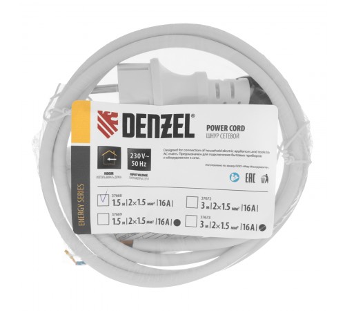 Шнур сетевой Energy Series, ПВС, 1,5 м, 2 x 1,5 мм, с неразборной вилкой, белый, Denzel
Шнур сетевой Energy Series, ПВС, 1,5 м, 2 x 1,5 мм, с неразборной вилкой, белый, Denzel