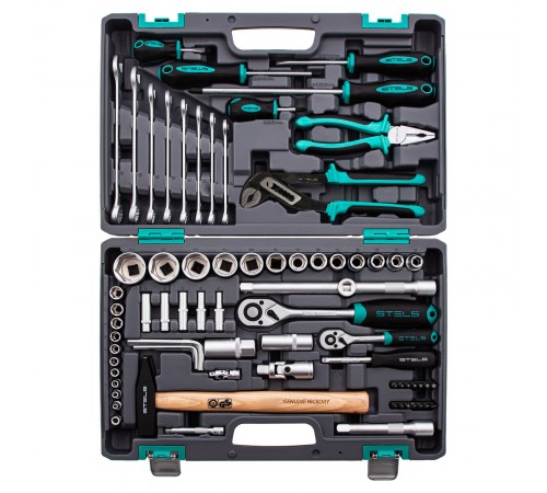Набор инструментов, 1/2", 1/4", CrV, пластиковый кейс 76 предметов Stels
