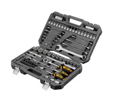 Набор инструментов, 1/2", 1/4", CrV, S2, пластиковый кейс, 82 предмета Denzel

