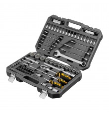Набор инструментов, 1/2", 1/4", CrV, S2, пластиковый кейс, 82 предмета Denzel
