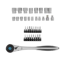 Набор торцевых головок, трещотка 120 зубьев, 1/2", CrV, 36 предметов Gross
