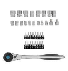Набор торцевых головок, трещотка 120 зубьев, 1/2", CrV, 36 предметов Gross
