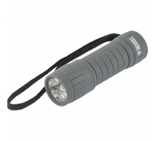Фонарь светодиодный, серый корпус с мягким покрытием, 9 Led, 3хААА Denzel
