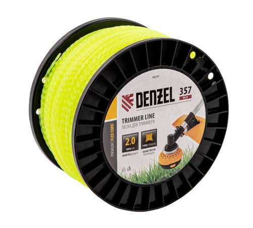 Леска для триммера витой квадрат, 2,0мм х 357м, на DIN катушке FLEX CORD Denzel
