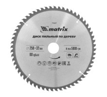 Пильный диск по дереву, 250 х 32 мм, 60 зубьев Matrix Professional
