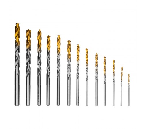Набор сверл по металлу, 1,5-6,5мм, Р6М5-TiN, Golden Tip, 13 шт Denzel
