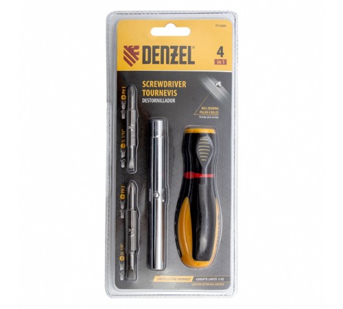 Отвертка комбинированная, SL3/16"-PH1, SL1/4"-PH2, 3-х компонентная рукоятка Denzel
