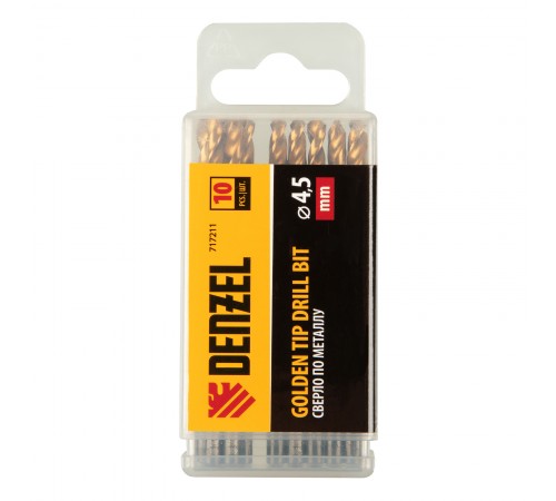 Сверло по металлу, 4,5 мм, HSS-Tin, Golden Tip, 10 шт. Denzel
Сверло по металлу, 4,5 мм, HSS-Tin, Golden Tip, 10 шт. Denzel
