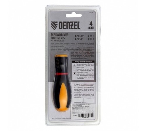Отвертка комбинированная, SL3/16"-PH1, SL1/4"-PH2, 3-х компонентная рукоятка Denzel
