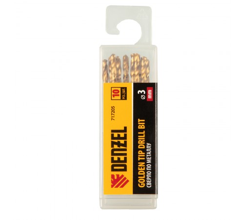 Сверло по металлу, 3 мм, HSS-Tin, Golden Tip, 10 шт. Denzel
Сверло по металлу, 3 мм, HSS-Tin, Golden Tip, 10 шт. Denzel
