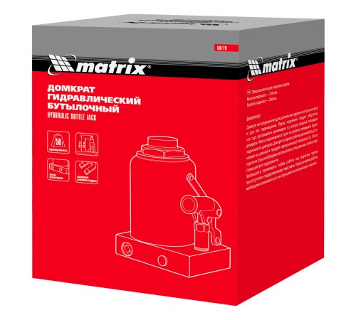 Домкрат гидравлический бутылочный, 50 т, h подъема 236-356 мм Matrix
