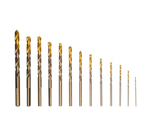 Набор сверл по металлу, 1,5-6,5мм, Р6М5К8-TiN, Golden Tip, 13 шт Denzel
