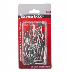 Заклепки 3.2 х 8 мм RAL 6005, темно-зеленые, 50 шт Matrix
