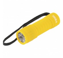 Фонарь светодиодный, желтый корпус с мягким покрытием, 9 Led, 3хААА Denzel

