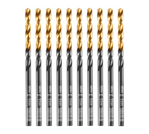 Сверло по металлу, 3 мм, HSS-Tin, Golden Tip, 10 шт. Denzel
Сверло по металлу, 3 мм, HSS-Tin, Golden Tip, 10 шт. Denzel
