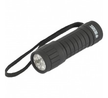 Фонарь светодиодный, черный корпус с мягким покрытием, 9 Led, 3хААА Denzel
