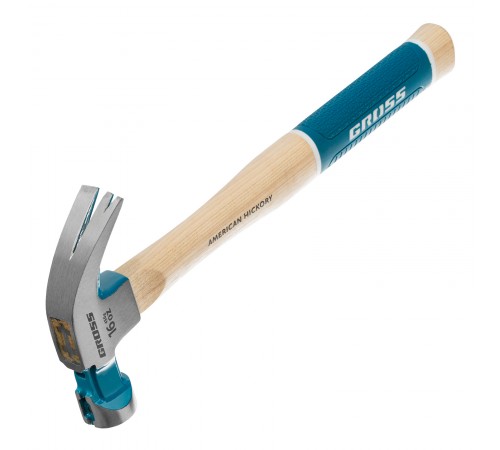 Молоток-гвоздодер, 450 г, угол 45, магнит, обрезиненная рукоятка American hickory GROSS
