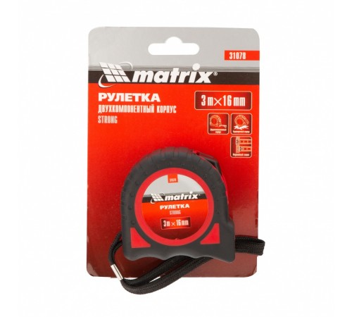 Рулетка Strong,3 м х 16 мм,обрезиненный корпус Matrix
Рулетка Strong,3 м х 16 мм,обрезиненный корпус Matrix