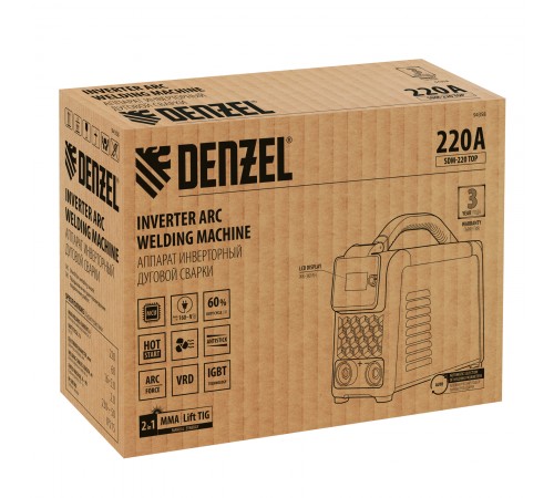 Аппарат инвертор. дуговой сварки SDM-220 Top, 220 А, ПВ 60% кейс Denzel
Аппарат инвертор. дуговой сварки SDM-220 Top, 220 А, ПВ 60% кейс Denzel
