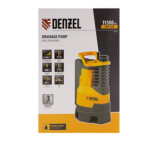 Дренажный насос DPХ650, Х-Pro, 650 Вт, подъем 7 м, 11500 л/ч Denzel
Дренажный насос DPХ650, Х-Pro, 650 Вт, подъем 7 м, 11500 л/ч Denzel
