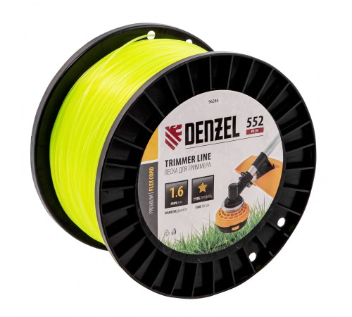 Леска для триммера звезда, 1,6мм х 552м, на DIN катушке FLEX CORD,  Denzel
