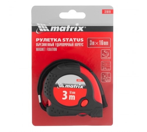 Рулетка Status Magnet fixation,3 м х 16 мм,обрезиненный корпус,зацеп с магнитом Matrix
Рулетка Status Magnet fixation,3 м х 16 мм,обрезиненный корпус,зацеп с магнитом Matrix
