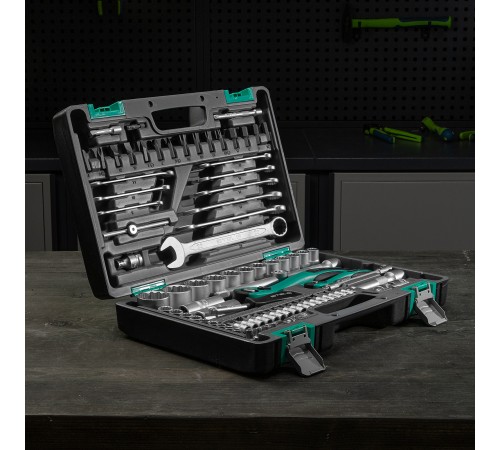 Набор инструментов 1/2", 1/4", CrV, 12 гранные головки, пластиковый кейс, 82 предмета Stels
Набор инструментов 1/2", 1/4", CrV, 12 гранные головки, пластиковый кейс, 82 предмета Stels