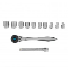Набор торцевых головок, трещотка 120 зубьев, 3/8", CrV, 12 предметов Gross

