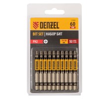 Бита PH2х60, сталь S2, цилиндр., 10 шт. Е 6,3 Denzel
