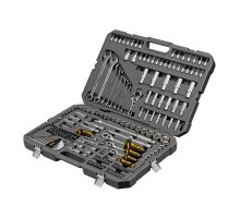 Набор инструментов, 1/2", 1/4", 3/8", CrV, S2, пластиковый кейс, 216 предметов Denzel
