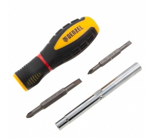 Отвертка комбинированная, SL3/16"-PH1, SL1/4"-PH2, 3-х компонентная рукоятка Denzel
