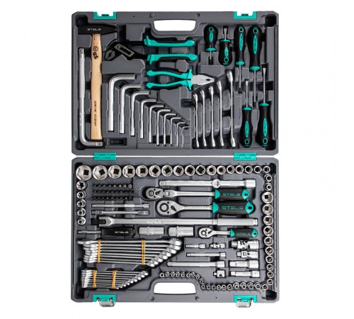 Набор инструментов, 1/2",3/8", 1/4", CrV, пластиковый кейс 142 предмета Stels
Набор инструментов, 1/2",3/8", 1/4", CrV, пластиковый кейс 142 предмета Stels