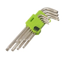 Набор ключей имбусовых Tamper-Torx , 9 шт: ТТ10-ТТ50.45x, закаленные, удлиненные, никель Сибртех
