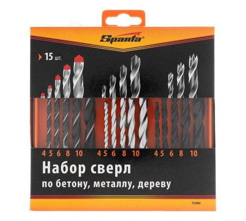 Набор сверл по бетону, металлу, дереву 4-5-6-8-10 мм, 15 шт, пластиковый бокс, цилиндрический хвостовик Sparta
Набор сверл по бетону, металлу, дереву 4-5-6-8-10 мм, 15 шт, пластиковый бокс, цилиндрический хвостовик Sparta