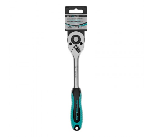 Ключ-трещотка 3/8", CrV, 72 зуба, с быстрым сбросом, матовый хром Stels
