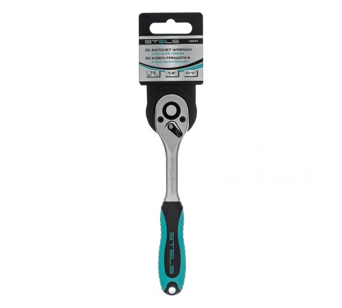 Ключ-трещотка 1/4", CrV, 72 зуба, с быстрым сбросом, матовый хром Stels
