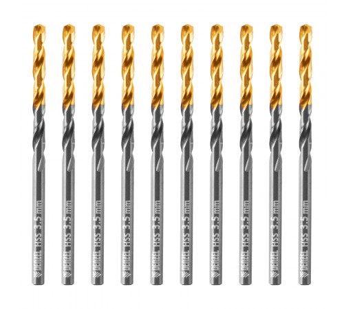 Сверло по металлу, 3,5 мм, HSS-Tin, Golden Tip, 10 шт. Denzel
Сверло по металлу, 3,5 мм, HSS-Tin, Golden Tip, 10 шт. Denzel