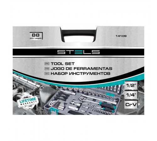 Набор инструментов, 1/2", 1/4", CrV, пластиковый кейс 88 предметов Stels
