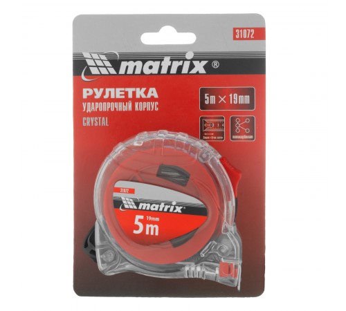 Рулетка Crystal,5 м х 19 мм,корпус из поликарбоната Matrix
Рулетка Crystal,5 м х 19 мм,корпус из поликарбоната Matrix