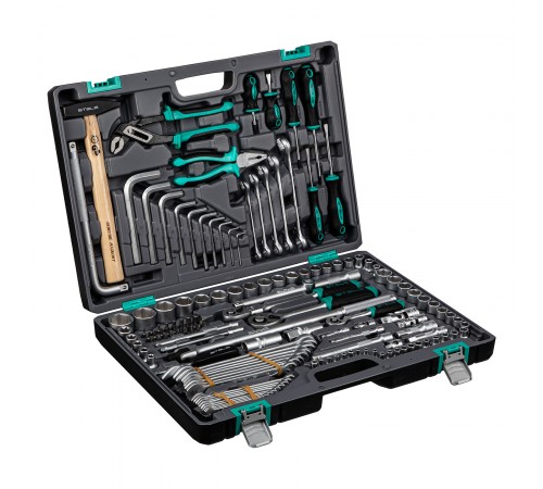 Набор инструментов, 1/2",3/8", 1/4", CrV, пластиковый кейс 142 предмета Stels
Набор инструментов, 1/2",3/8", 1/4", CrV, пластиковый кейс 142 предмета Stels