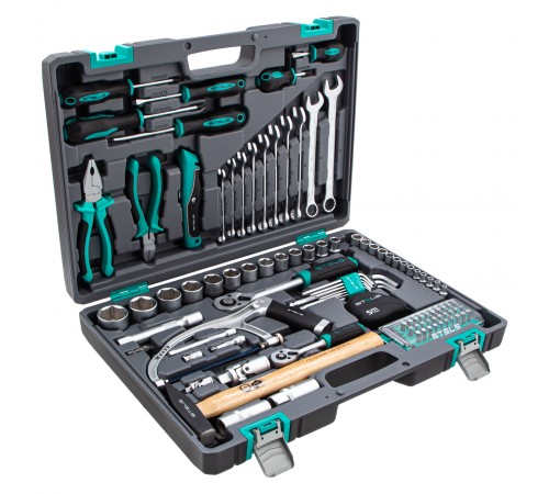 Набор инструментов, 1/2", 1/4", CrV, пластиковый кейс 98 предметов Stels
