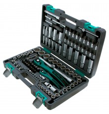 Набор инструментов 1/2", 1/4", CrV, 12 гранные головки, пластиковый кейс, 109 предмета Stels
