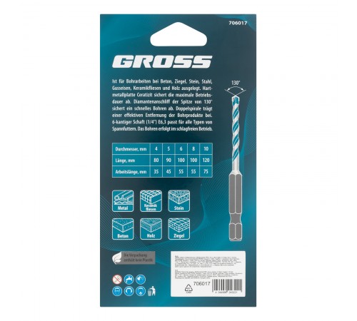 Набор сверл универсальных, Multipurpose PRO, 6-гр. хвостовик, 4-10мм, 5шт Gross
Набор сверл универсальных, Multipurpose PRO, 6-гр. хвостовик, 4-10мм, 5шт Gross