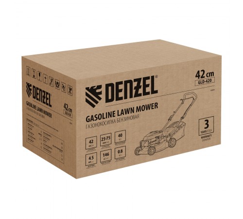 Газонокосилка бензиновая GLD-420, 146 см3, ширина 42 см, 40 л Denzel
